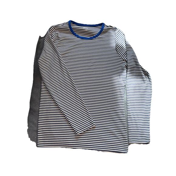 Lands' End Nautical Navy White Stripe Long Sleeve Womens Shirt Lg Coastal Preppy - Picture 8 of 8